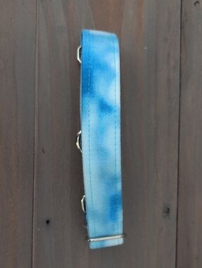 Blue Tie-Dye Fabric Strap with Silver Hardware